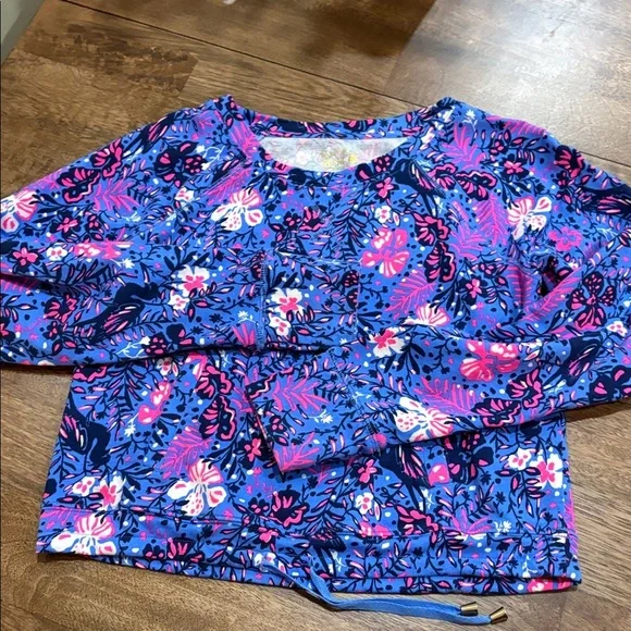 Lilly Pulitzer Luxletic Pullover Sweatshirt Small Drawstring Front pocket Floral - Picture 2 of 10